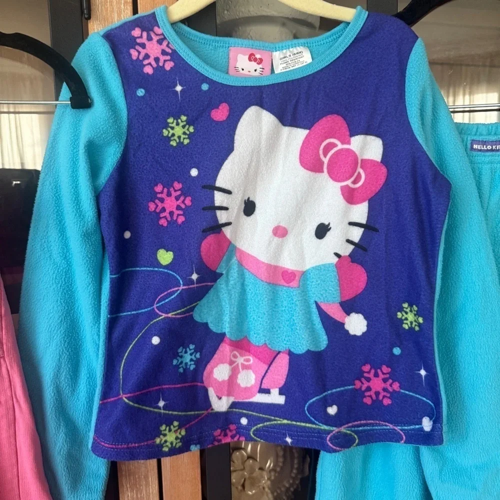 Vintage y2k 2008 Hello Kitty set toddler girl pajama long sleeve tee pants flare